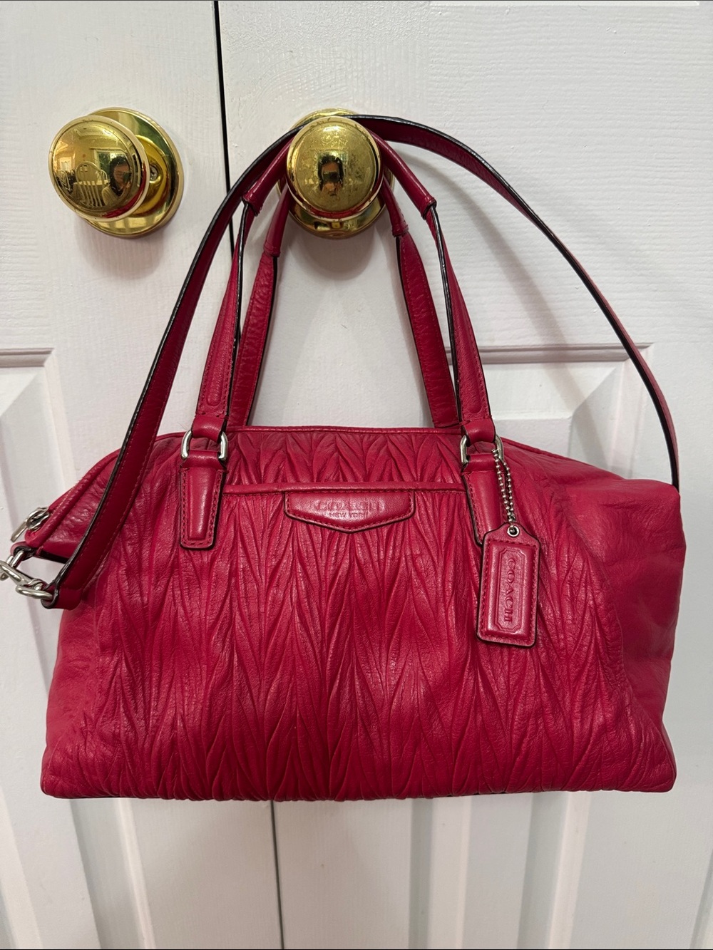Coach Quilted Red Leather Shoulder Bag